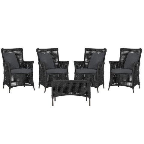 4 Poltronas e 1 Mesa Igapó Alumínio Marrom Corda Náutica E11 Preto