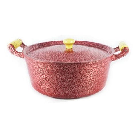 Caçarola Panela Reta Craqueada De Alumínio Alça Madeira 20cm - Vermelho