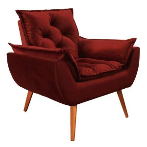 Poltrona Opala Decorativa Veludo Bordo - Kasa Sofá