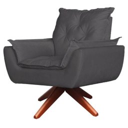 Poltrona Opala Base Giratória de Madeira Amamentação Suede Cinza - D'Rost - 3