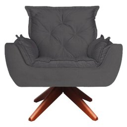 Poltrona Opala Base Giratória de Madeira Amamentação Suede Cinza - D'Rost - 1