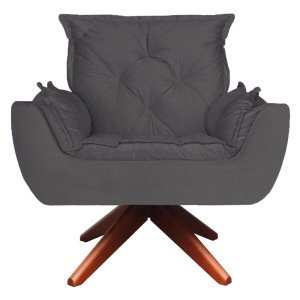 Poltrona Opala Base Giratória de Madeira Amamentação Suede Cinza - D'Rost