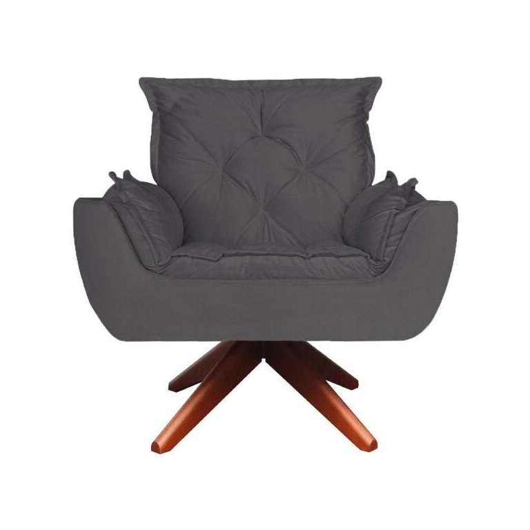 Poltrona Opala Base Giratória de Madeira Amamentação Suede Cinza - D'Rost