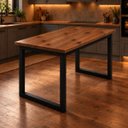 Ver imagem 1 de Mesa de Jantar Reforçada Industrial 150x80cm Tampo Marrom Pés Preto