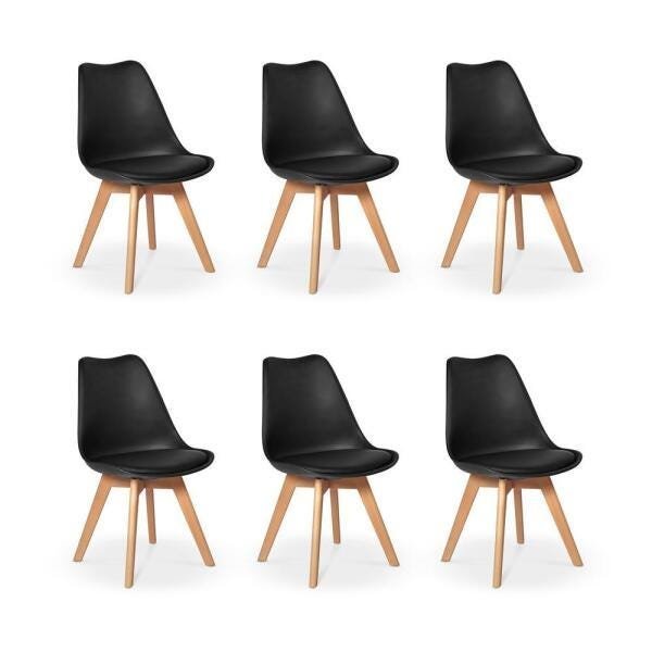 Kit 6 Cadeiras Eames Wood Leda Design - Preta