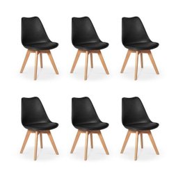 Kit 6 Cadeiras Eames Wood Leda Design - Preta - 1
