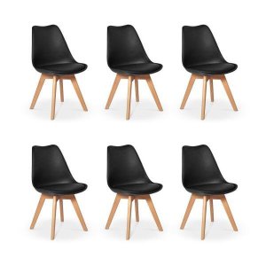 Kit 6 Cadeiras Eames Wood Leda Design - Preta