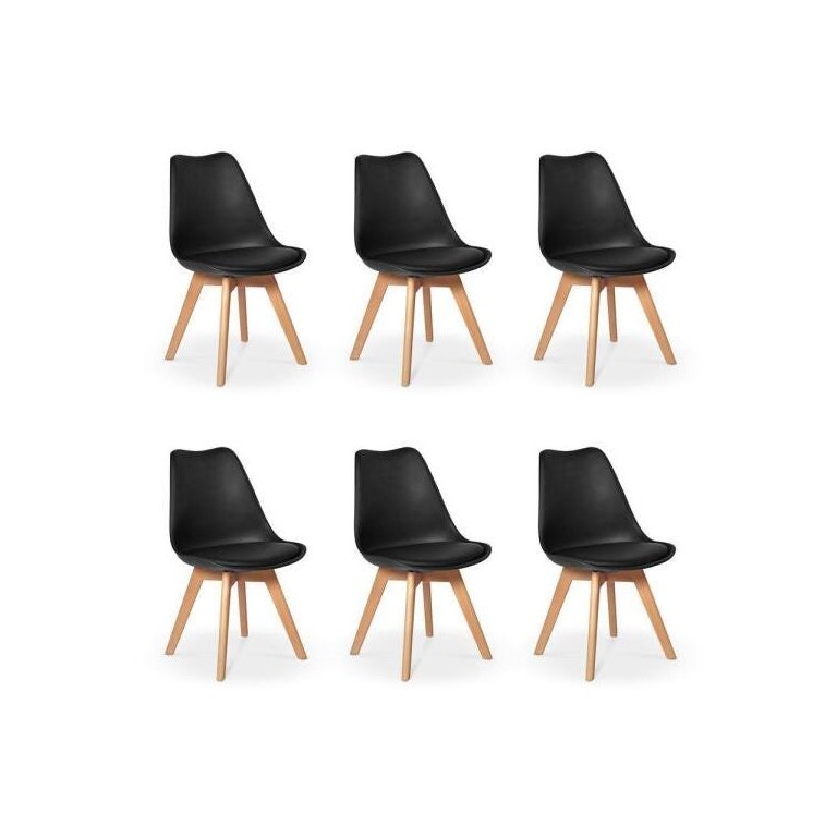 Kit 6 Cadeiras Eames Wood Leda Design - Preta