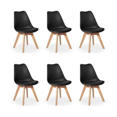 Cadeira Saarinen Preta em Polipropileno com Base Wood para Sala e Quarto