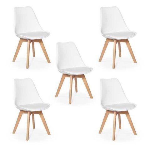 Kit 5 Cadeiras Eames Wood Leda Design - Branca