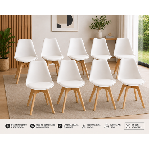 Kit 8 Cadeiras Eames Wood Leda Design - Branca