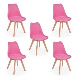 Kit 5 Cadeiras Eames Wood Leda Design - Rosa - 1