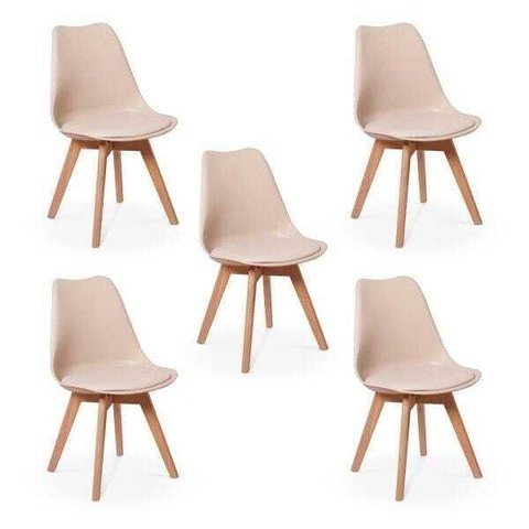 Kit 5 Cadeiras Eames Wood Leda Design - Nude
