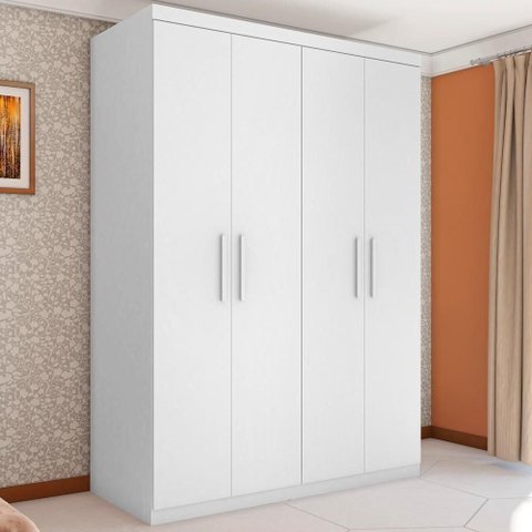 Guarda Roupa Casal Vila Serena 4 Portas de Bater 3 Gavetas Branco Framar