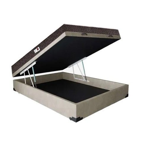Cama Box Baú Casal Colchão Espuma D33 Bordado + Box Suede Bege Rc Sono Leve 56x138x188