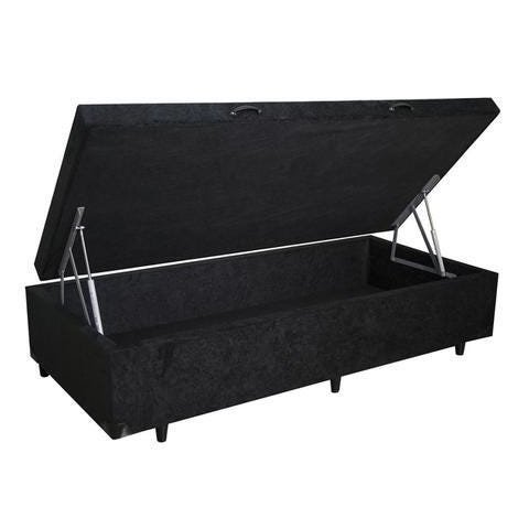 Base Cama Box Baú Solteiro Suede Preto Rc Sono Leve 42x88x188