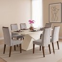 Ver imagem 1 de Conjunto Sala de Jantar Mesa Zafira Tampo Chanfrado e 6 Cadeiras Vegas Bege/Marfim Yescasa