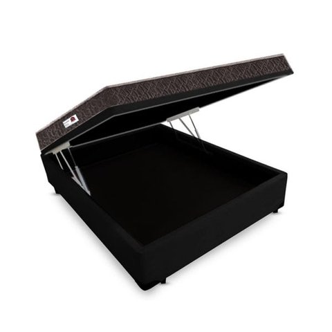 Cama Box Baú Casal Colchão Classic Mola Ensacada + Box Suede Preto Rc Sono Leve 68x138x188