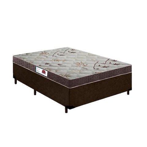 Cama Box Casal Colchão Espuma D33 Bordado + Box Suede Marrom Rc Sono Leve 52x138x188