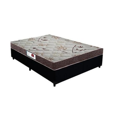 Cama Box Casal Colchão Espuma D33 Bordado + Box Suede Preto Rc Sono Leve 52x138x188