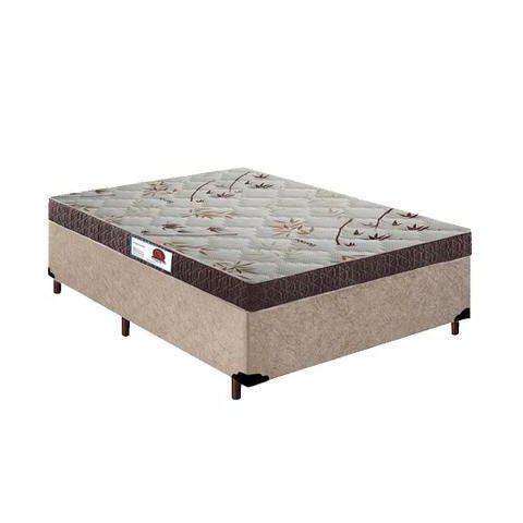 Cama Box Casal Colchão Espuma D33 Bordado + Box Suede Bege Rc Sono Leve 52x138x188