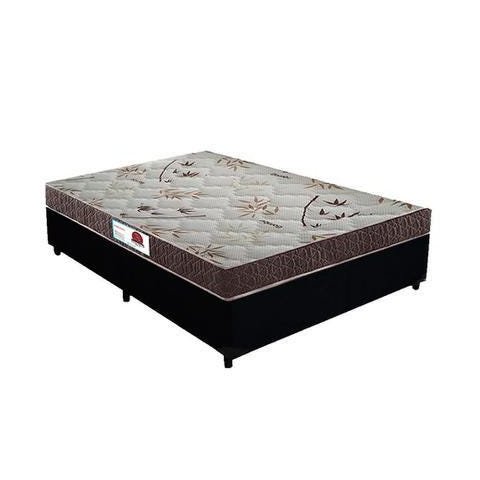 Cama Box Casal Colchão Espuma D33 Bordado + Box Sintético Preto Rc Sono Leve 52x138x188