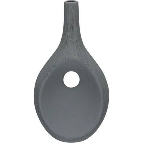 Vaso Decorativo Enfiete Casa Aparador Garrafa Home&Co Cerâmica 31x16x11cm Cinza