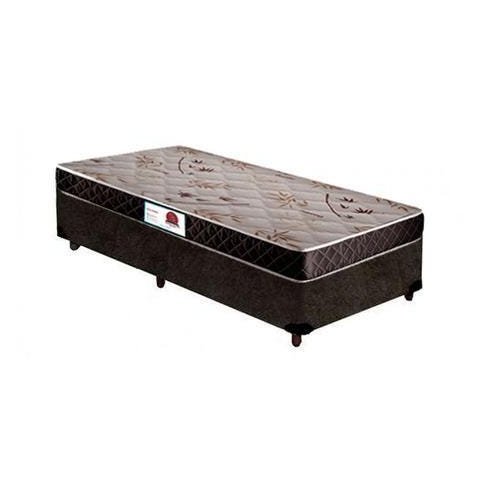 Cama Box Solteiro Colchão Espuma D33 Bordado + Box Suede Marrom Rc Sono Leve 52x88x188