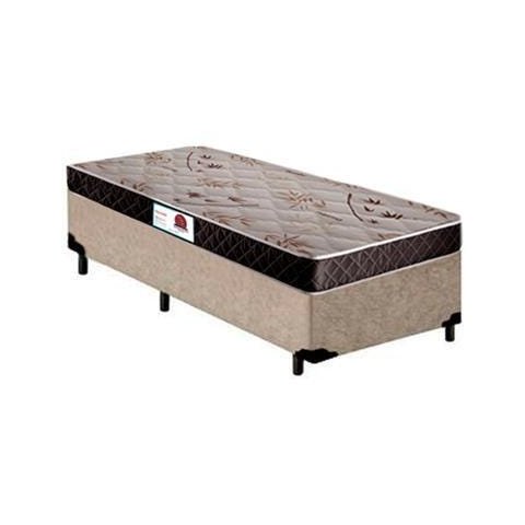 Cama Box Solteiro Colchão Espuma D33 Bordado + Box Suede Bege Rc Sono Leve 52x88x188