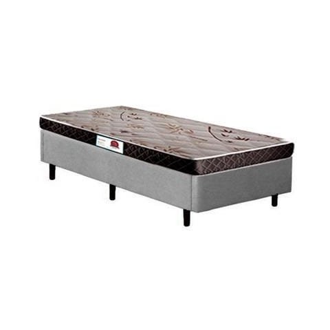 Cama Box Solteiro Colchão Espuma D33 Bordado + Box Suede Cinza Rc Sono Leve 52x88x188