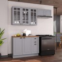 Ver mais imagens de Cozinha 3 Peças Balcão com Tampo, Armário 3 Portas e Armário Geladeira Titânio Fosco
