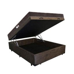 Cama Box Baú Casal Colchão Espuma D33 Bordado + Box Suede Marrom Rc Sono Leve 56x138x188 - 1