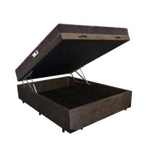 Cama Box Baú Casal Colchão Espuma D33 Bordado + Box Suede Marrom Rc Sono Leve 56x138x188