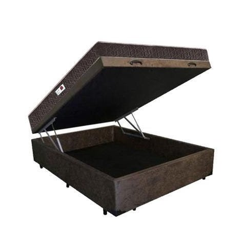 Cama Box Baú Casal Colchão Espuma D33 Bordado + Box Suede Marrom Rc Sono Leve 56x138x188