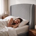 Ver imagem 6 de Cabeceira para Cama Box Casal Padrão Shae 140cm Estofada com Frame Bouclê Cinza Escuro - Desk Design