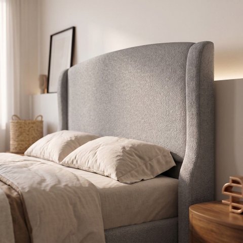 Cabeceira para Cama Box Casal Padrão Shae 140cm Estofada com Frame Bouclê Cinza Escuro - Desk Design