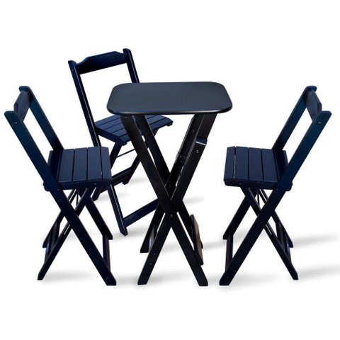 Conjunto De Bistro Com 3 Cadeiras Dobravel Preto