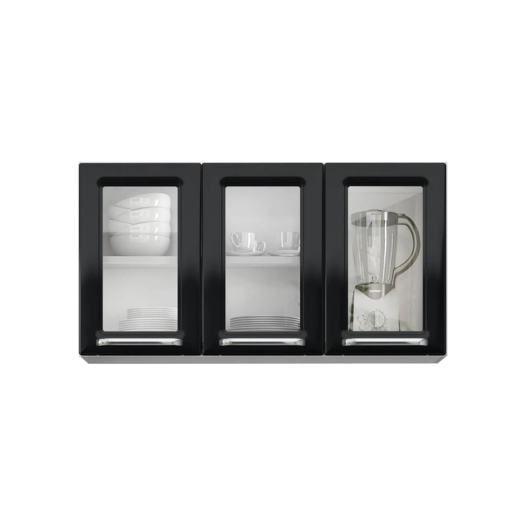 Armário Aéreo de Cozinha Itatiaia Branco 105cm 3 Portas com Vidro Luce