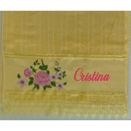 Jogo de Toalhas de Banho e Rosto bordadas. Estampa: Rosas e Botões. Cor: Amarelo. Dohler Artesanalle - 3