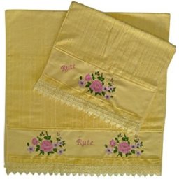 Jogo de Toalhas de Banho e Rosto bordadas. Estampa: Rosas e Botões. Cor: Amarelo. Dohler Artesanalle - 1