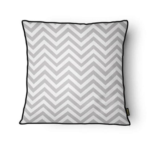 Capa para Almofada Velveteen com Cordonê 43x43cm - Belchior - Cinza/ Zigzag