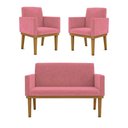 Ver imagem 1 de Kit Sofá Namoradeira + Poltrona Reforçada Sala de Estar Cor:rosa