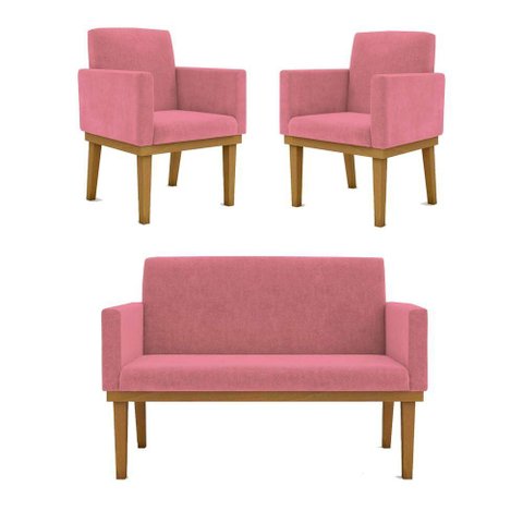 Kit Sofá Namoradeira + Poltrona Reforçada Sala de Estar Cor:rosa