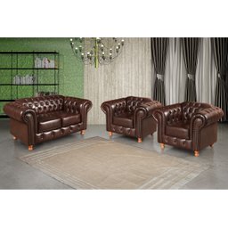 Conjunto De Sofá Luís Xv 2 Lugares + 2 Poltronas Chesterfield Capitonê - Couríssimo Marrom Café - 2