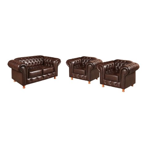 Conjunto De Sofá Luís Xv 2 Lugares + 2 Poltronas Chesterfield Capitonê - Couríssimo Marrom Café
