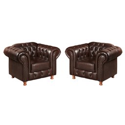 Conjunto De Sofá Luís Xv 2 Lugares + 2 Poltronas Chesterfield Capitonê - Couríssimo Marrom Café - 5