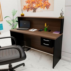 Balcão Atendimento Recepção Consultório 1400x600 com Gaveteiro Netmobil - Nogal