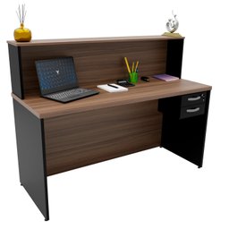 Balcão Atendimento Recepção Consultório 1400x600 com Gaveteiro Netmobil - Nogal - 4