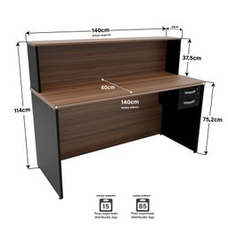 Balcão Atendimento Recepção Consultório 1400x600 com Gaveteiro Netmobil - Nogal - 6