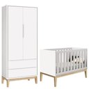 Ver imagem 1 de Berço Americano e Guarda Roupa Classic 2 Portas Branco com Pés Madeira Natural ? Reller
